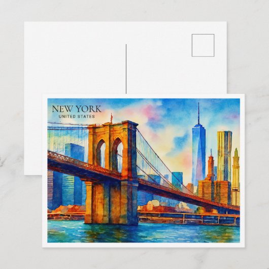 Brooklyn Bridge Waterverf Feestdagenkaart (Voorkant / Achterkant)