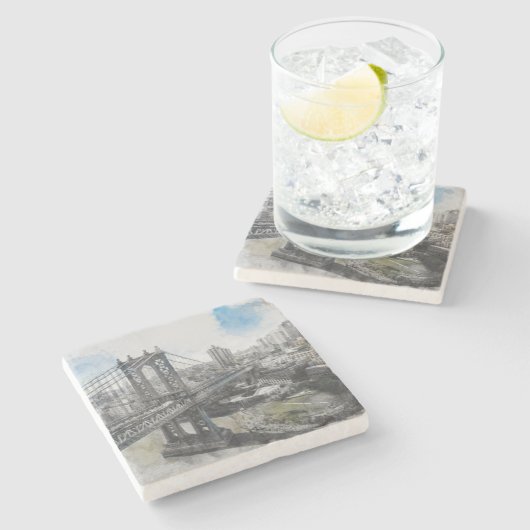Brooklyn Bridge Waterverf Stone Onderzetter – Eleg (Zijkant)