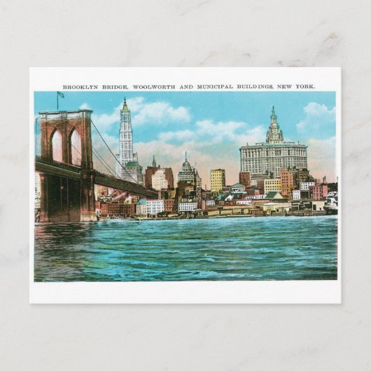 Brooklyn Bridge, Woolworth en Municipal... Briefkaart (Voorkant)