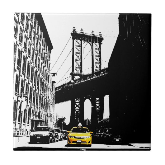 Brooklyn Bridge Yellow Taxi New York City Ny Nyc Tegeltje (Voorkant)