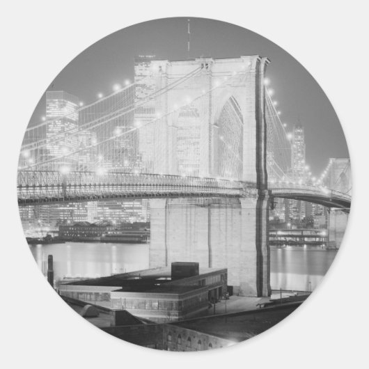 Brooklyn Bridge zwart-wit Ronde Sticker (Voorkant)