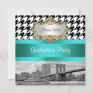 Brooklyn Bridge Zwart Witte Houndstooth 2 Afstuder Kaart
