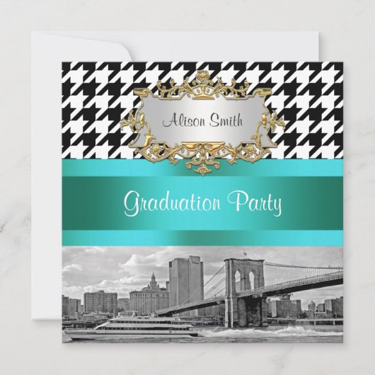 Brooklyn Bridge Zwart Witte Houndstooth 2 Afstuder Kaart (Voorkant)