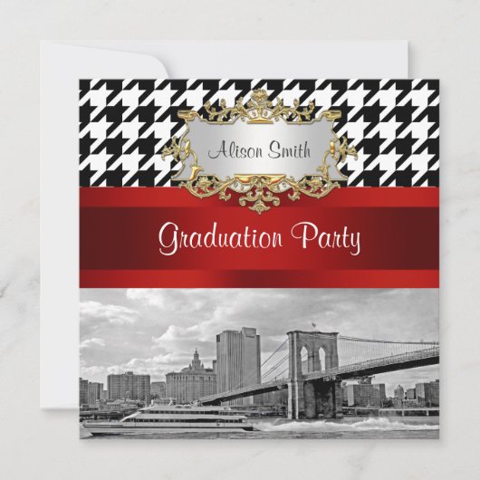 Brooklyn Bridge Zwart Witte Houndstooth Afstudeerf Kaart (Voorkant)