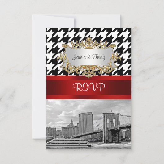 Brooklyn Bridge Zwart Witte Houndstooth RSVP 1 Kaartje (Voorkant)