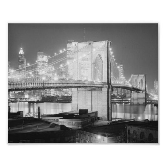 Brooklyn Brigde van Night, 1982, Black & White Foto Afdruk (Voorkant)