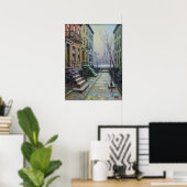 Brooklyn Brownstone Rij met Manhattan Silhouet Poster (Thuiskantoor)