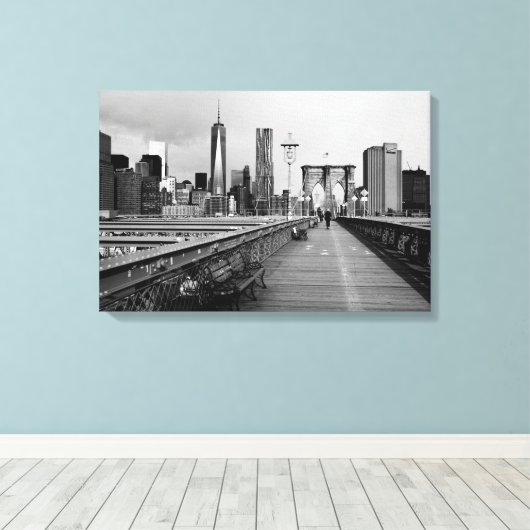 Brooklyn brug zwart-wit canvas afdruk (Insitu (Houten vloer))