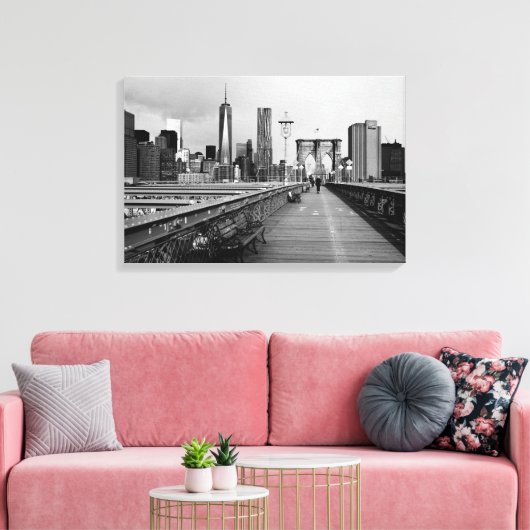 Brooklyn brug zwart-wit canvas afdruk (Insitu (Woonkamer))