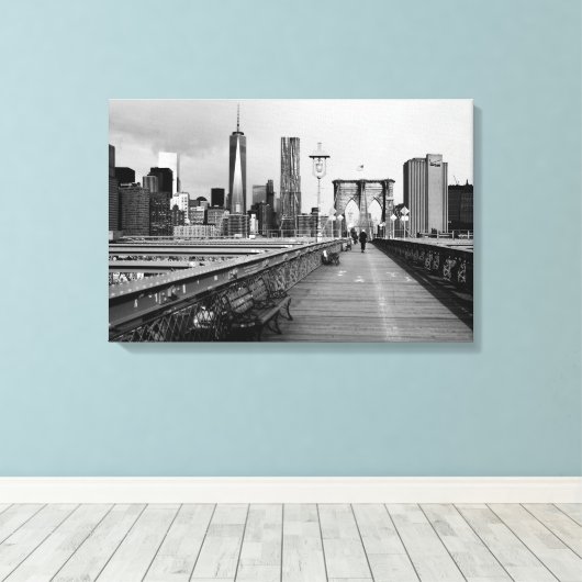 Brooklyn brug zwart-wit canvas afdruk (Insitu (Houten vloer))