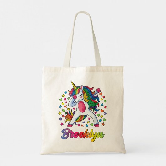Brooklyn Dabbing Unicorn Rainbow Persoonlijke naam Tote Bag (Achterkant)