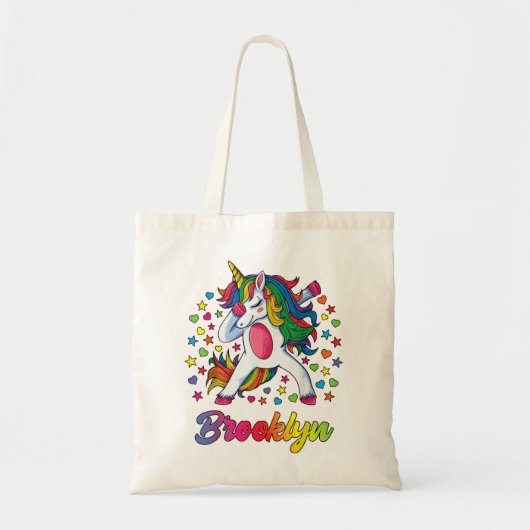 Brooklyn Dabbing Unicorn Rainbow Persoonlijke naam Tote Bag (Voorkant)