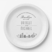 Brooklyn Deco Skyline | Huwelijksevenement Papieren Bordje (Voorkant)