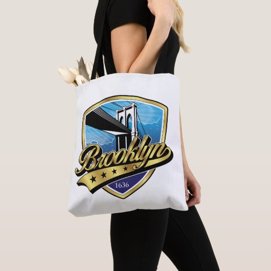 Brooklyn Elegant Gold Swoosh Logo Design Tote Bag (Dichtbij)