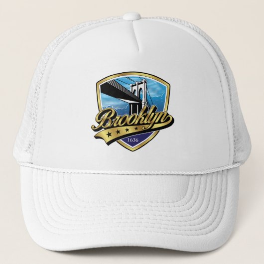 Brooklyn Elegant Gold Swoosh Logo Design Trucker Pet (Voorkant)