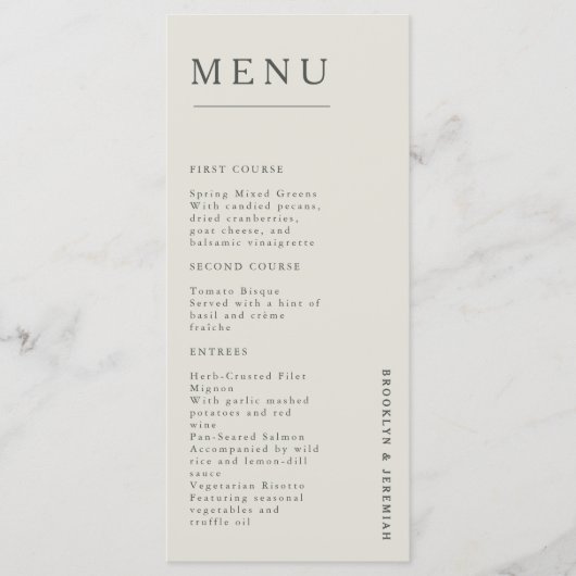 BROOKLYN Elegant Serif Wedding Dinner Menu (Voorkant)