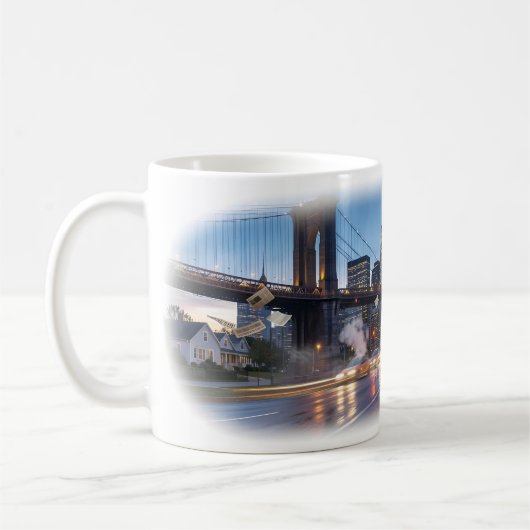 Brooklyn Headlines bij schemering Urban Art Mok (Links)