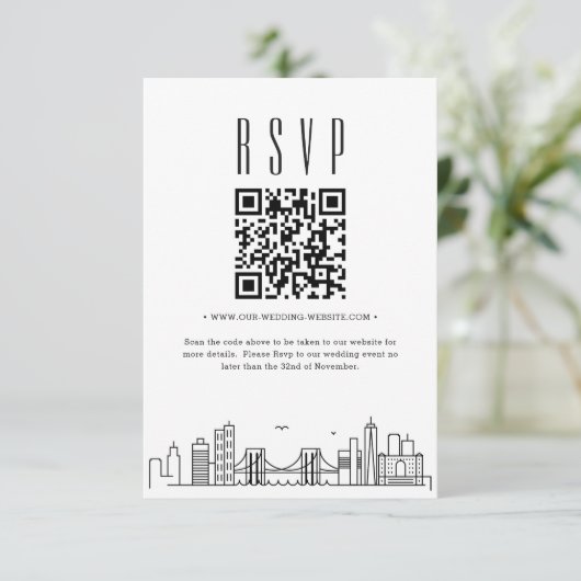 Brooklyn Huwelijk QR code RSVP Kaart (Staand voorkant)