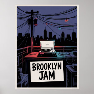 Brooklyn Jam Dak Speler Nacht Skyline Poster