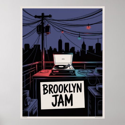 Brooklyn Jam Dak Speler Nacht Skyline Poster (Voorkant)