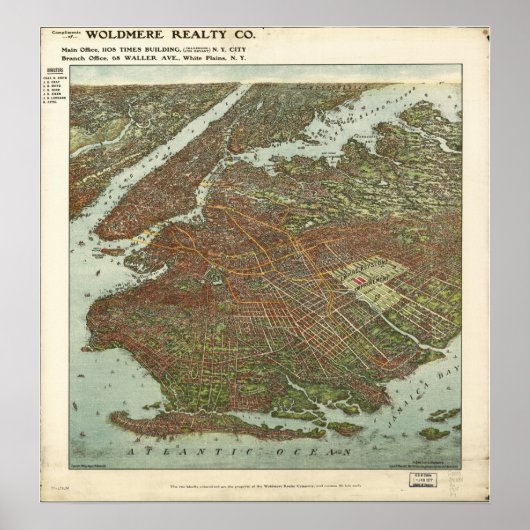 Brooklyn New York 1908 Antiek Panorama Poster (Voorkant)