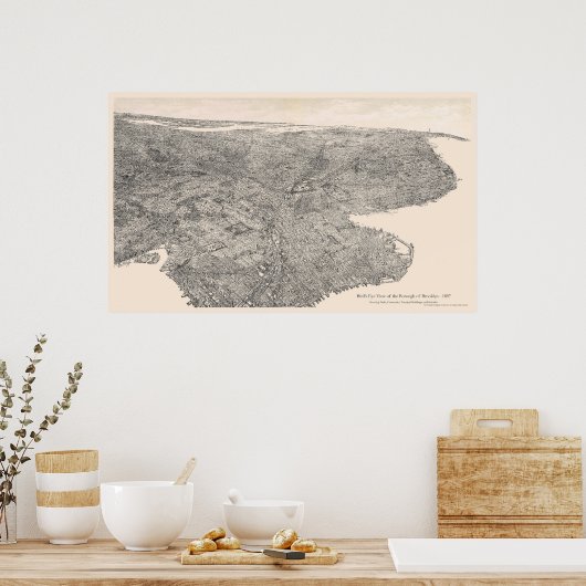 Brooklyn, New York Birdseye Map 1897 Poster (Keuken)