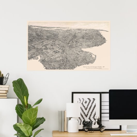 Brooklyn, New York Birdseye Map 1897 Poster (Thuiskantoor)