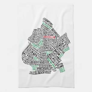 Brooklyn New York Calligram Map Tea Towel Theedoek