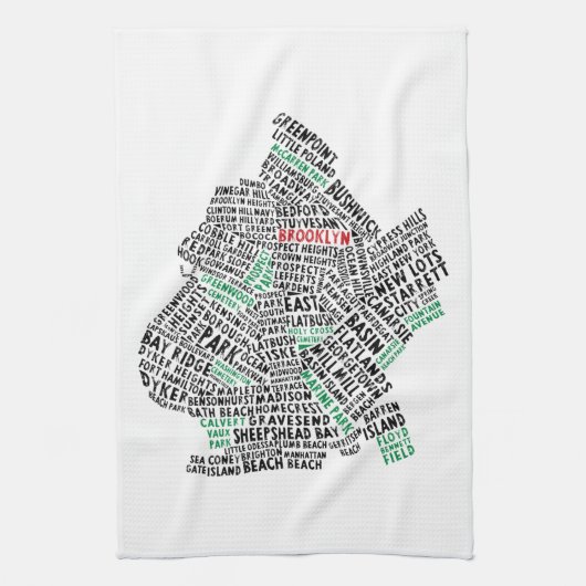 Brooklyn New York Calligram Map Tea Towel Theedoek (Verticaal)
