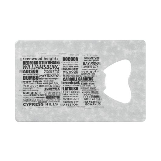 Brooklyn New York City Word Art Creditkaart Flessenopener (Achterkant Horizontaal)
