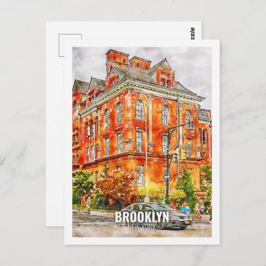 Brooklyn New York Famous Travel Waterverf Sketch Briefkaart (Voorkant / Achterkant)