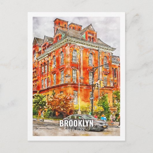 Brooklyn New York Famous Travel Waterverf Sketch Briefkaart (Voorkant)