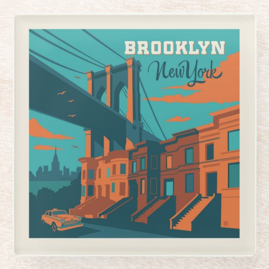 Brooklyn New York Glazen Onderzetter (Voorkant)
