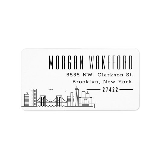Brooklyn, New York Modern Deco Skyline Large Etiket (Voorkant)