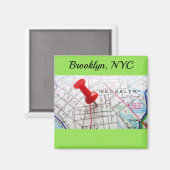 Brooklyn New York Pushpin Map Magneet (Voorkant / Achterkant)