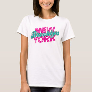 Brooklyn New York - Roze en Blauwgroen T-shirt