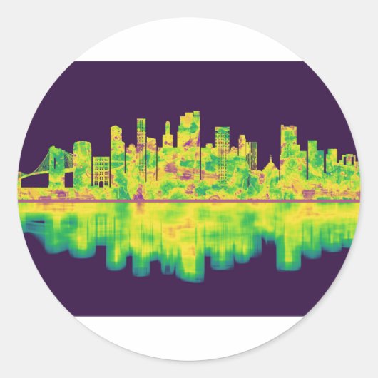Brooklyn New York Skyline Ronde Sticker (Voorkant)