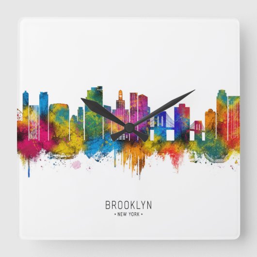 Brooklyn New York Skyline Vierkante Klok (Voorkant)