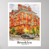 Brooklyn New York Travel Waterverf met de hand get Poster (Voorkant)