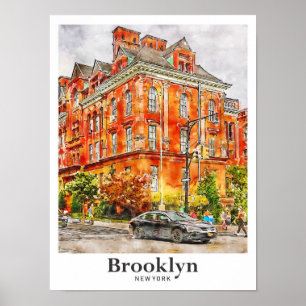 Brooklyn New York Travel Waterverf met de hand get Poster