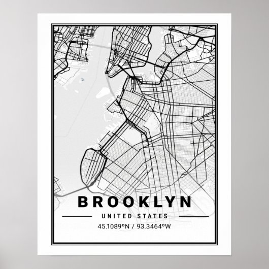Brooklyn New York US Travel City Map Poster (Voorkant)
