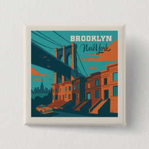 Brooklyn New York Vierkante Button 5,1 Cm