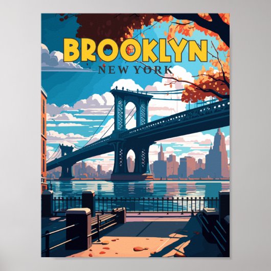 Brooklyn New York vintage reisillustratie Poster (Voorkant)