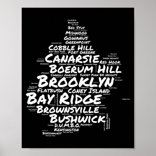 Brooklyn New York Wijken Word Cloud Brookly Poster (Voorkant)