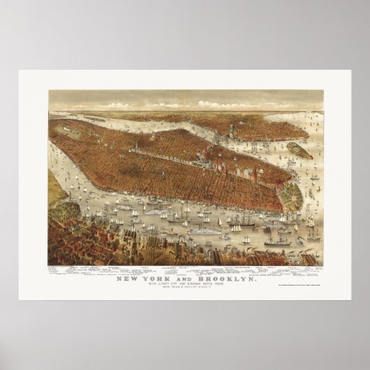Brooklyn, NY Panoramic Map - 1877 Poster (Voorkant)