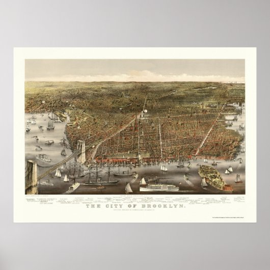 Brooklyn, NY Panoramic Map - 1879 Poster (Voorkant)
