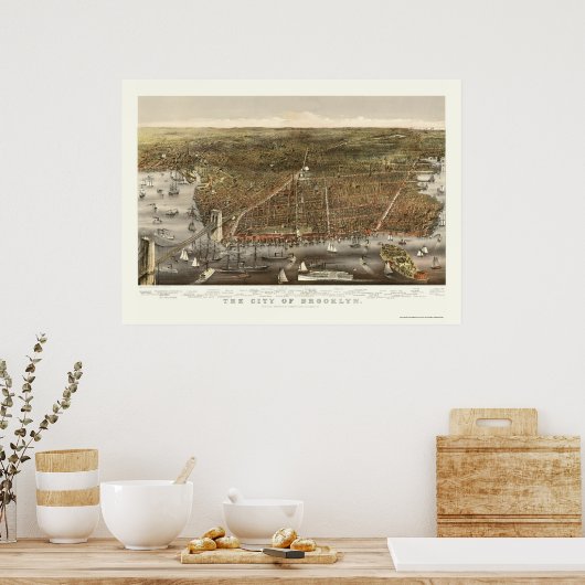 Brooklyn, NY Panoramic Map - 1879 Poster (Keuken)
