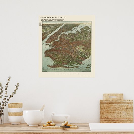 Brooklyn, NY Panoramic Map - 1908 Poster (Keuken)