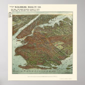 Brooklyn, NY Panoramic Map - 1908 Poster (Voorkant)