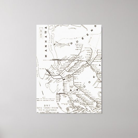 Brooklyn NY Transit System Map (1912) Canvas Afdruk (Voorkant)